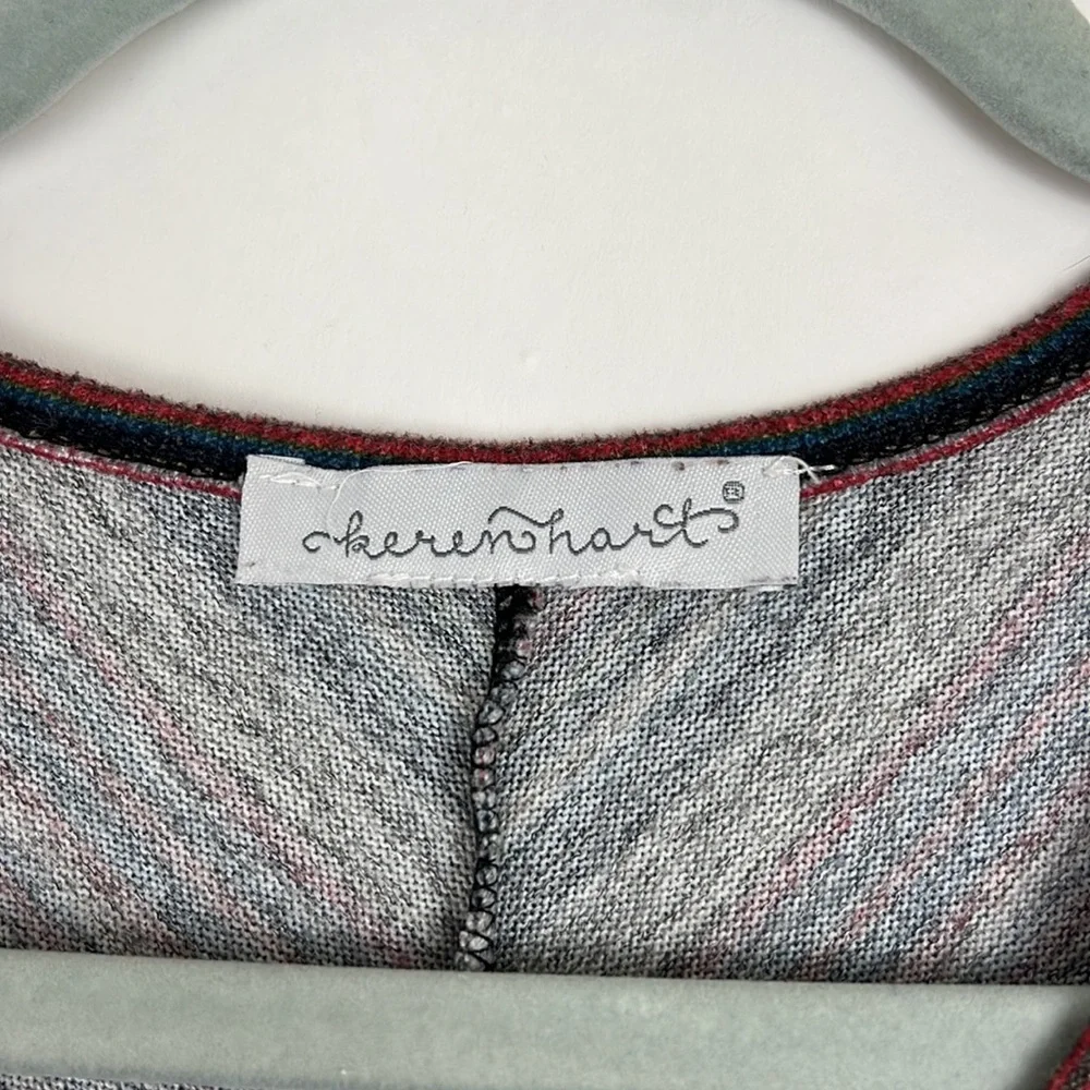 KAREN HART tunic striped blouse red, blue, and gray with scoop neck M - Picture 5 of 6